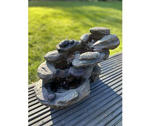 allpondsolutions Outdoor Self Contained Rock Waterfall Water Feature with LED Lights - Solar Powered 45x23x24.5cm
