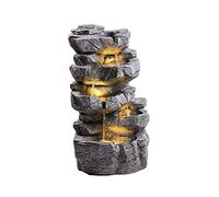 Rock Stone Cascade Water Feature with White LED Lights (70cm Tall) | 5 Tier Cascading Water Feature, Self Contained, Outdoor - 42 x 38 x 70cm