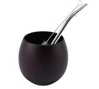 ALLRAM Wooden Yerba Gourd Mate Tea Set Handmade Natural Wood Coffee Water Mate Cup with Spoon Straw Bombilla Brush 200ML(Deep)