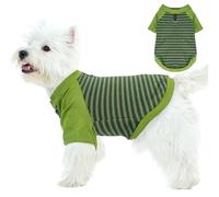 Allroaring Shirts for Dogs, Soft Dog Tee Shirt Indoor, Lightweight Puppy Tshirt with D-Rings Outdoor, Comfortable Pet Outfits, Boston Terrier (Green Stripe, L)