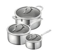 KUHN RIKON Allround Oven and Induction-Safe 3-Piece Mixed Cookware Set with Glass Lids, Stainless Steel, Silver