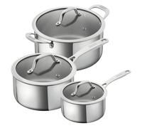 KUHN RIKON Allround Oven and Induction-Safe 3-Piece Mixed Cookware Set with Glass Lids, Stainless Steel, Silver