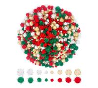 Allruyee 1500 Pieces Christmas Pom Pom Glitter Tinsel Pom Pom Balls for Crafts DIY and Decorations(4 Sizes, Gold, White, Red, Green)