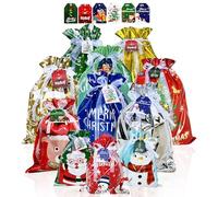 Allruyee 40pcs Christmas Bags Drawstring Gift Wrapping Bags Assorted Sizes Small Medium Large Jumbo Xmas