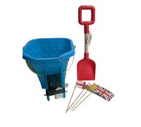 alls Sandcastle Bucket 20cm and wooden Spade Sets & Crab Line & 4 x Sand Flags Blue