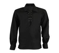 Allsafe Traders Men 's Scottish Ghillie Kilt Jacobite Jacobean Shirt,Highland Shirt Long Sleeves,Medieval Renaissance Costume, Black, XXXXXXL