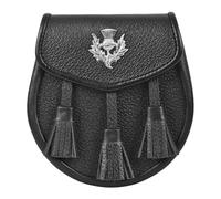 Allsafe Traders Premium Leather Sporran for Men - Ideal Kilt Accessories for Men, Scottish Kilt Sporran with Chain Belt, Black, Thistle Badge