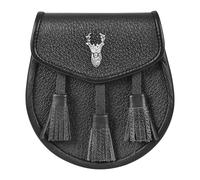 Allsafe Traders Premium Leather Sporran for Men - Ideal Kilt Accessories for Men, Scottish Kilt Sporran with Chain Belt, Black, Stag Head Badge