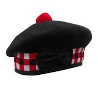 Allsafe Traders Scottish Black Balmoral Plain & Traditional Dice Hat with Red Pompom - Scottish Cap for Men & Women (58 cm, 3 Color Dice)