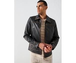 AllSaints Alkan Distressed Leather Jacket, Black, Size L, Men Black