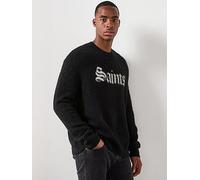 AllSaints All Saints And Sinners Graphic Knitted Jumper, Black/White, Size L, Men Black/White
