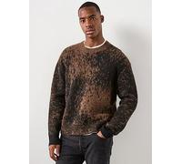 AllSaints All Saints Storm Long Sleeve Crew Neck Knitted Jumper, Brown, Size L, Men Brown