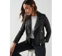 AllSaints Balfern Leather Biker Jacket, Black, Size 14, Women Black