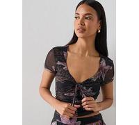 AllSaints Gabby Mesh Top, Black, Size 8, Women Black