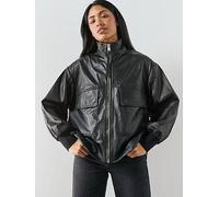 AllSaints Leather Flor Jacket, Black, Size 14, Women Black
