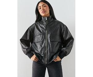 AllSaints Leather Flor Jacket, Black, Size 8, Women Black