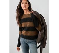AllSaints Lou Long Sleeve Striped Jumper, Black, Size M, Women Black
