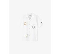 Allsaints Mens Allsaints Deck Graphic-Embroidered Linen Shirt Ecru 2XL