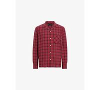 Allsaints Mens Allsaints Felix Resort-Collar Checked Cotton Shirt Claret Red M