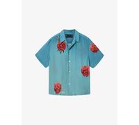 Allsaints Mens Allsaints Fleur Faze Floral-Print Linen-Blend Shirt Anker Blue 2XL