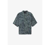 AllSaints Silesia Leo Print Short Sleeve Casual Shirt, Grey, Size L, Men Grey