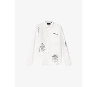 Allsaints Mens Allsaints Terror Graphic-Print Linen Shirt White 2XL