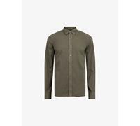 Allsaints Mens Cage Brown Hawthorne Logo-embroidered Slim-fit Stretch Organic-cotton Shirt Xs