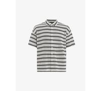 Allsaints Mens Chalk White Jackson Stripe-print Relaxed-fit Organic-cotton Shirt Xl