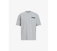 Allsaints Mens Grey Marl Redact Embroidered-box Organic-cotton T-shirt M