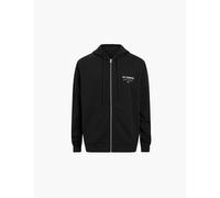 Allsaints Mens Jet Black Underground Logo-print Relaxed-fit Organic-cotton Hoody Xs