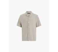 Allsaints Mens Stone Taupe Felix Logo-embroidered Short-sleeve Towel Recycled-polyester Shirt M