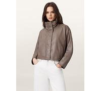 AllSaints Ryder Cropped Leather Jacket, Brown, Size L, Women Brown