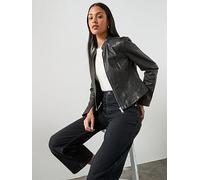 AllSaints Sadler Premium Leather Jacket , Black, Size 14, Women Black