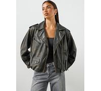 AllSaints Samina Relaxed Fit Leather Biker Jacket, Black, Size 8, Women Black