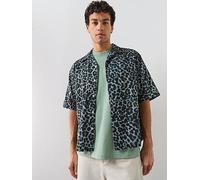 AllSaints Silesia Leo Print Short Sleeve Casual Shirt, Grey, Size L, Men Grey