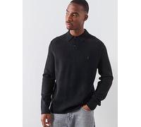 AllSaints Statten Long Sleeve Knitted Polo Top, Black, Size 2Xl, Men Black