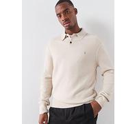 AllSaints Statten Long Sleeve Knitted Polo, White, Size L, Men White
