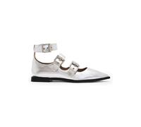 Allsaints Womens Silver Susan Buckle-embellished Metallic Leather Ballet Flats Eur 36 / 3 Uk Women