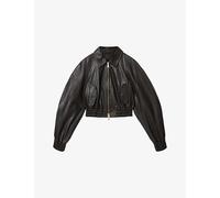 Allsaints Womens Allsaints Anouk Cropped Leather Bomber Jacket Bitter Brown XS