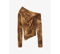Allsaints Womens Allsaints Arlie Abstract-Print Stretch-Woven Top Blixa Gold M