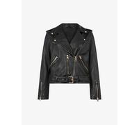 Allsaints Womens Allsaints Balfern Buckle-Embellished Cropped Leather Jacket Black/Gold 16