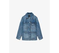 Allsaints Womens Allsaints Bex Crystal-Stud Relaxed-Fit Denim Jacket Mid Indigo M