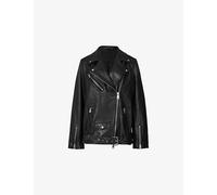 Allsaints Womens Allsaints Billie Belted-Hem Relaxed-Fit Leather Biker Jacket Black S