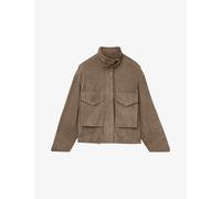 Allsaints Womens Allsaints Clay Funnel-Neck Relaxed-Fit Suede Jacket Walnut Brown L