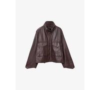 Allsaints Womens Allsaints Clay Funnel-Neck Zip-Up Leather Jacket Oxblood Red L