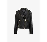 Allsaints Womens Allsaints Dalby Slim-Fit Metal-Hardware Leather Jacket Black/Gold 10
