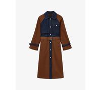 Allsaints Womens Allsaints Dayly Denim-Panel Relaxed-Fit Stretch Organic-Cotton Trench Cognac Brown 14