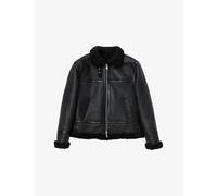 Allsaints Womens Allsaints Lorel Wool-Trim Regular-Fit Sheepskin Jacket Black/Black L