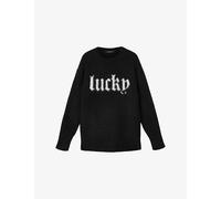 AllSaints Lucky Or Not Slogan Long Sleeve Jumper, Black, Size L, Women Black