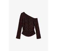 Allsaints Womens Allsaints Mimi Off-The-Shoulder Leopard Mesh Top Brown Flock XS